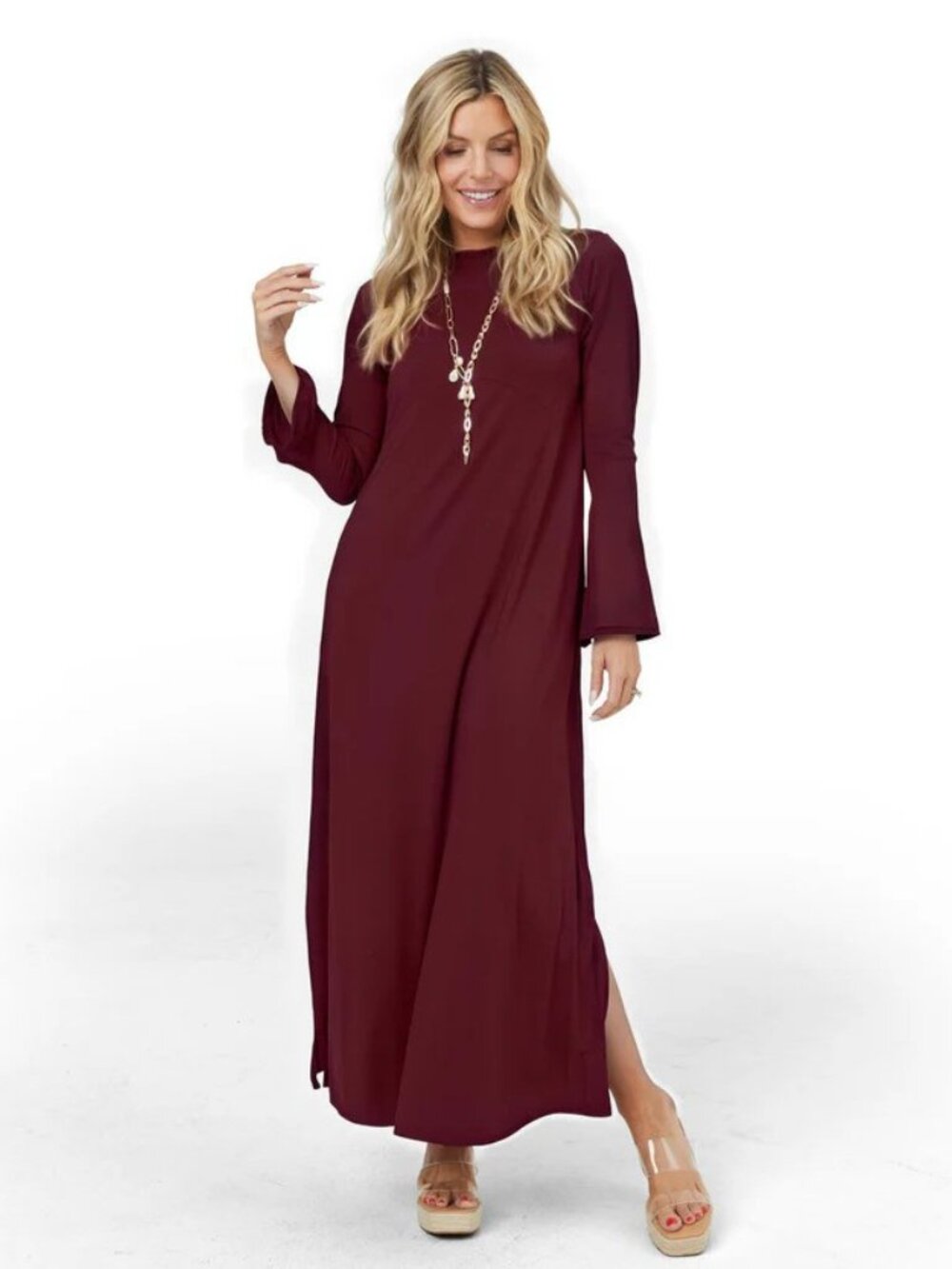 Shebird burgundy/maroon long sleeve maxi dress